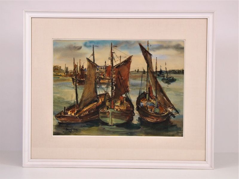 Julien Creytens '47 - Gesigneerde mooie aquarel - schepen